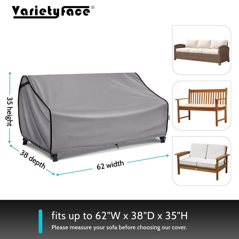 Varietyface Outdoor Furniture Covers Waterproof,Fits up to 62""W x 38""D x 35""H,Patio Sofa Covers Sunproof,Lawn Furniture Covers,Black - Image 2